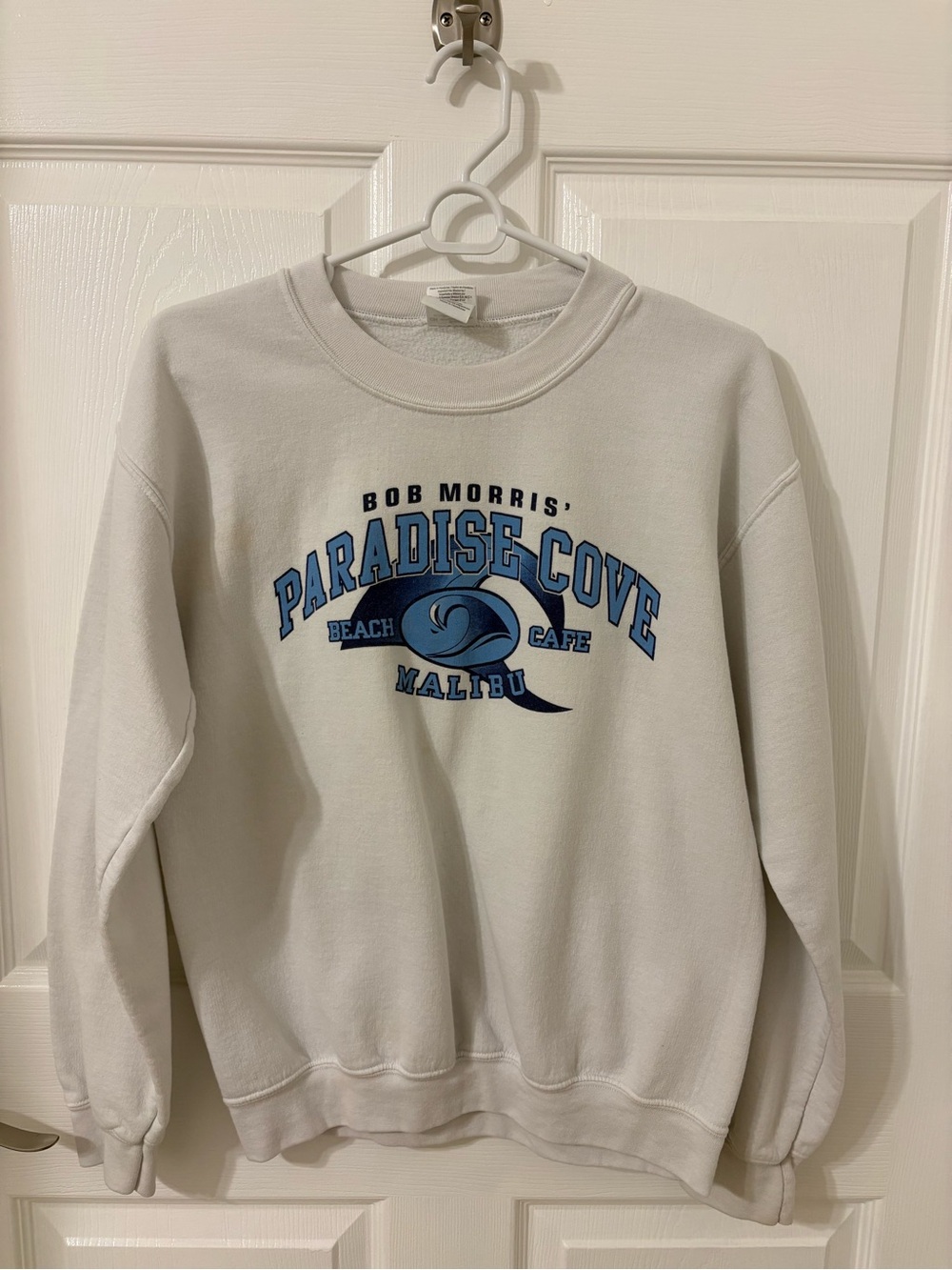 Gildan White Sweatshirt with Blue Paradise Cove Graphic